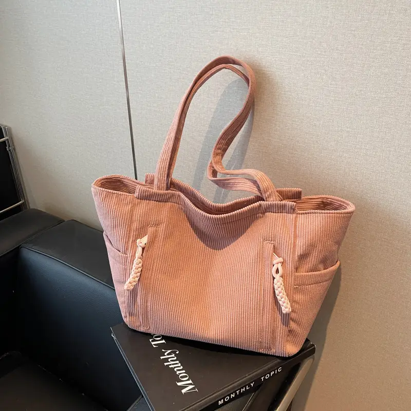 Women's Cross-Border Corduroy Tote Bag Beige 2024 - Image 3