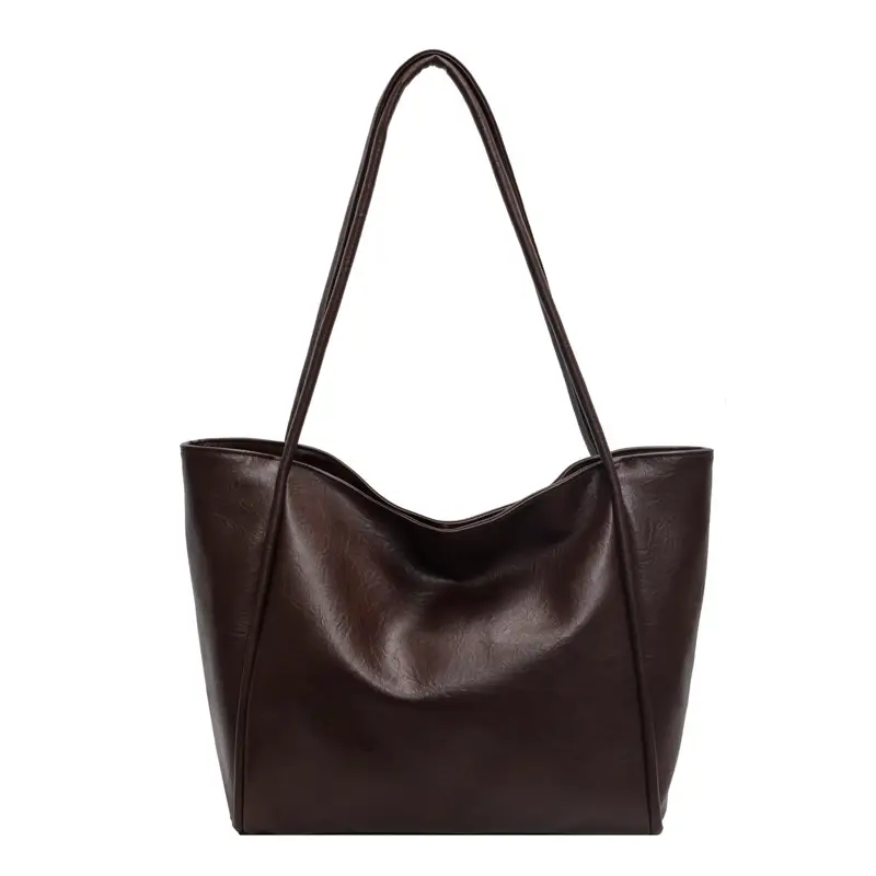 Brown Leather Tote Bag for Women Large Capacity Shoulder Bag - Image 3