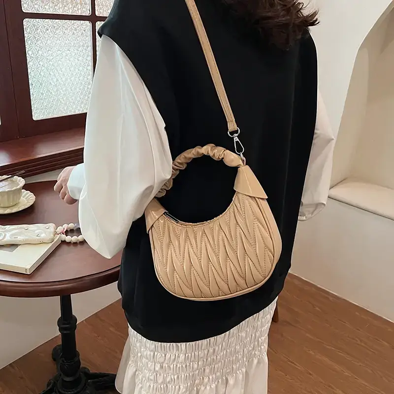 2024 New Pleated Shoulder Crossbody Bag Cream - Image 10