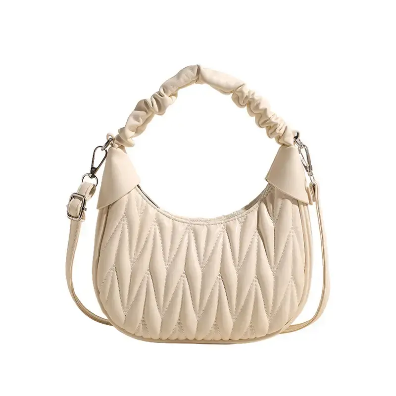 2024 New Pleated Shoulder Crossbody Bag Cream - Image 2