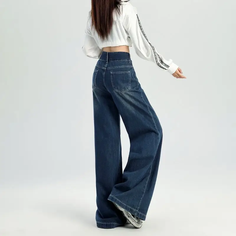 Dark Blue Wide Leg Jeans Women 2024 Casual