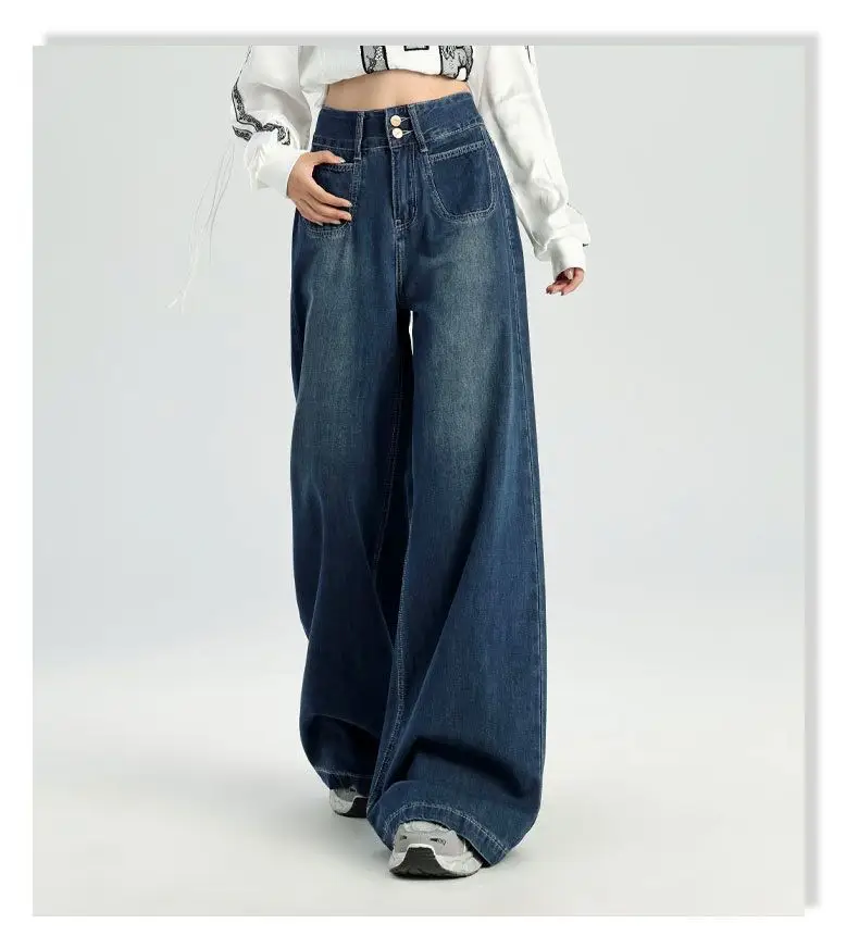 Dark Blue Wide Leg Jeans Women 2024 Casual — feature 11