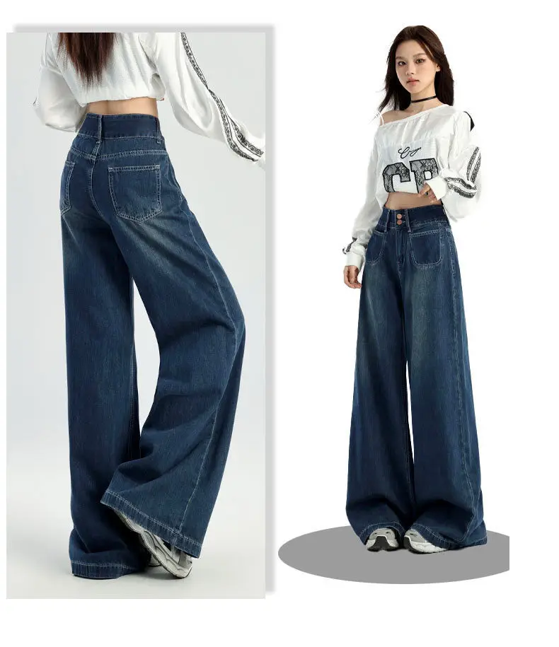 Dark Blue Wide Leg Jeans Women 2024 Casual — feature 7