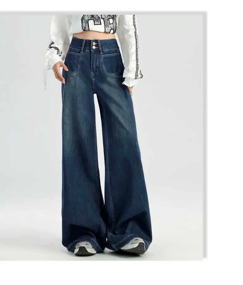 Dark Blue Wide Leg Jeans Women 2024 Casual — feature 9