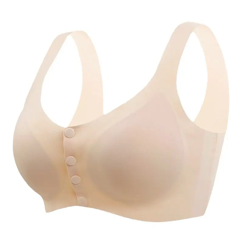 Mother's Underwear Women's Summer Thin Vest-style Front Buckle Bra No Steel Ring Bra Middle-aged and Elderly People's Traceless plus size Cotton