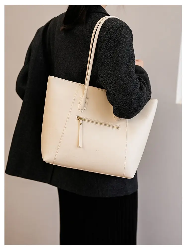 Women Large Capacity Leather Tote Bag Black - Image 8