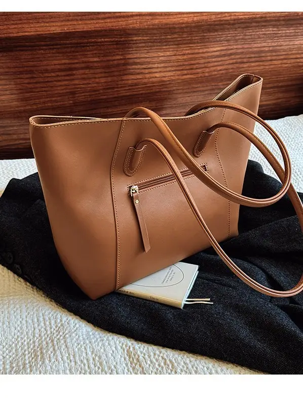 Women Large Capacity Leather Tote Bag Black - Image 9