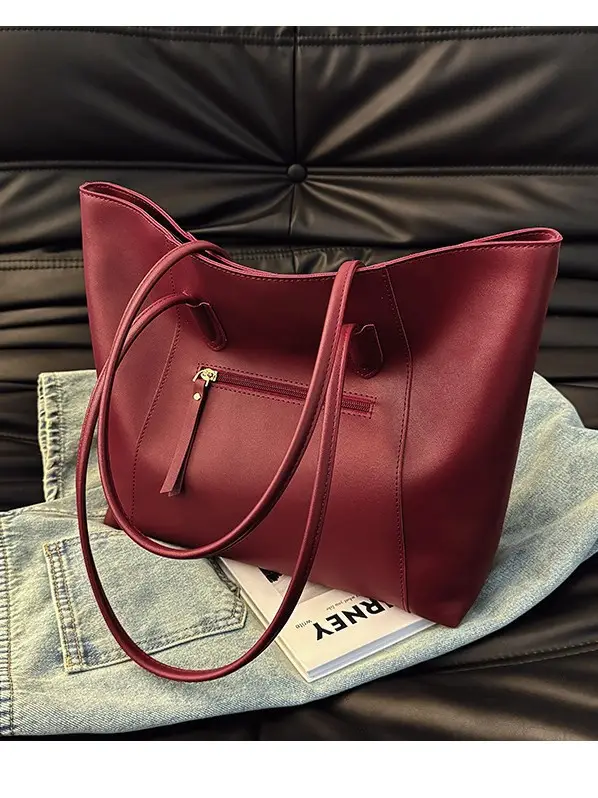 Women Large Capacity Leather Tote Bag Black - Image 10
