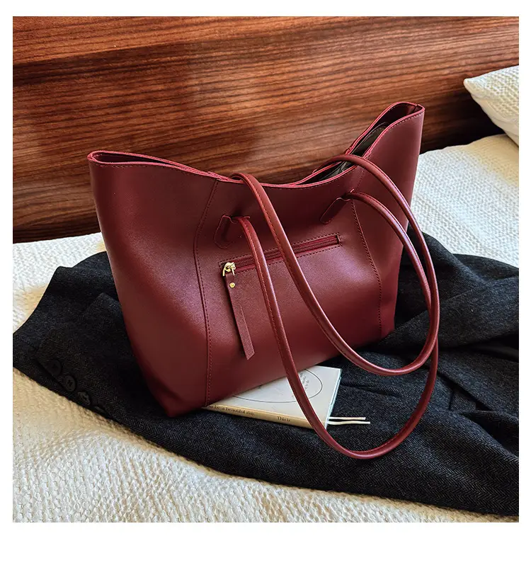 Women Large Capacity Leather Tote Bag Black - Image 5