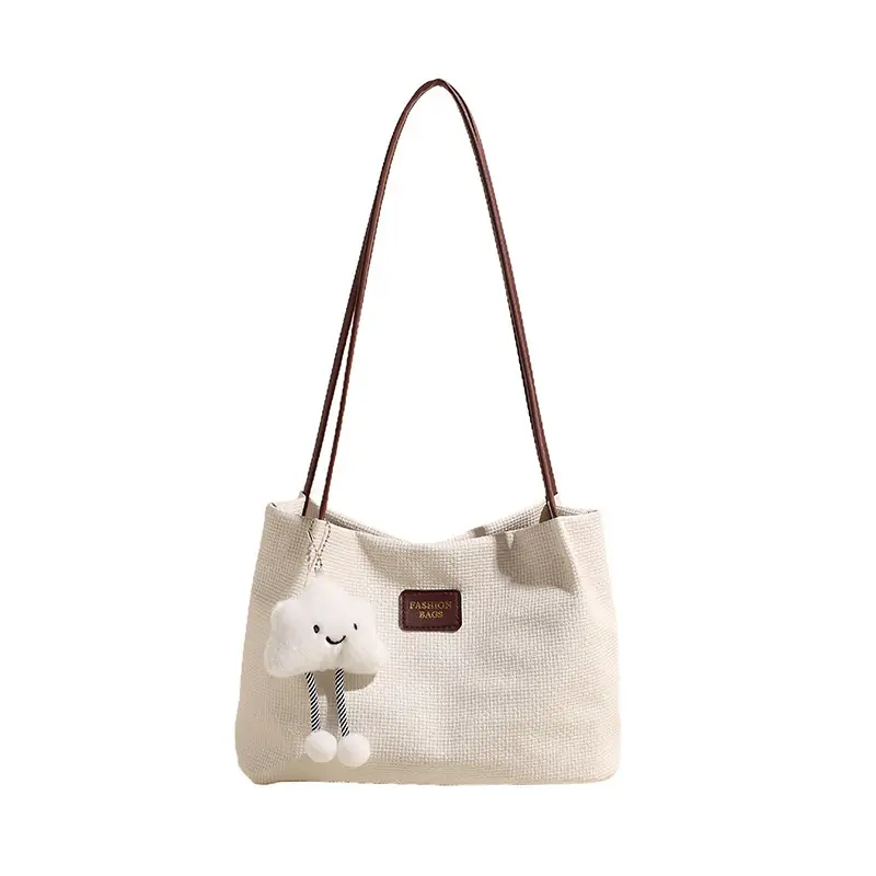 Women's Large Capacity Shoulder Bag with Bear Charm - Image 9