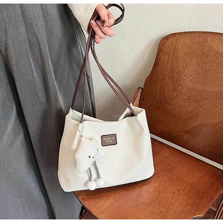 Women's Large Capacity Shoulder Bag with Bear Charm — feature 10