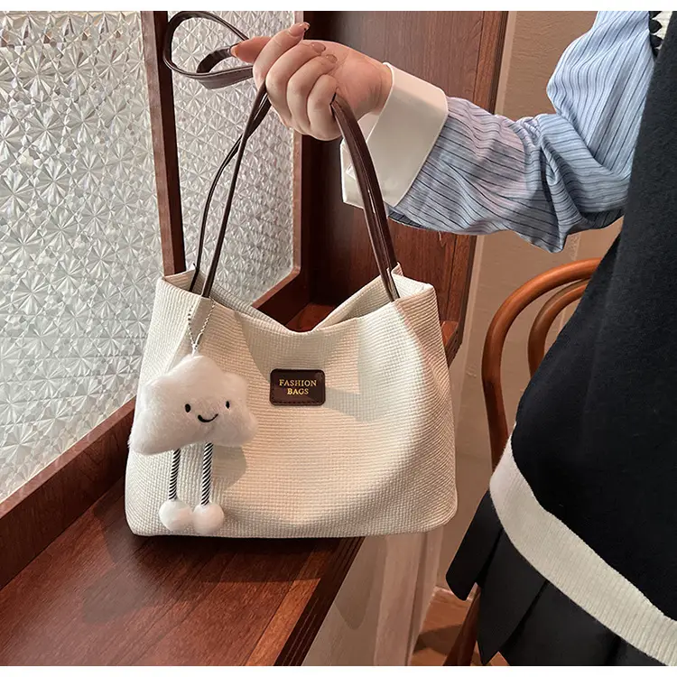 Women's Large Capacity Shoulder Bag with Bear Charm — feature 14