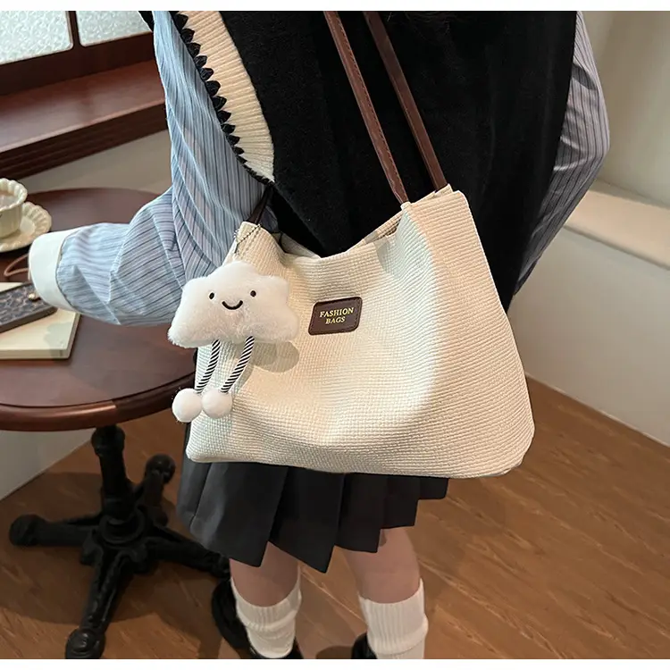 Women's Large Capacity Shoulder Bag with Bear Charm — feature 15