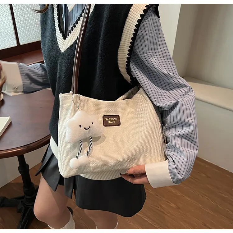 Women's Large Capacity Shoulder Bag with Bear Charm — feature 16