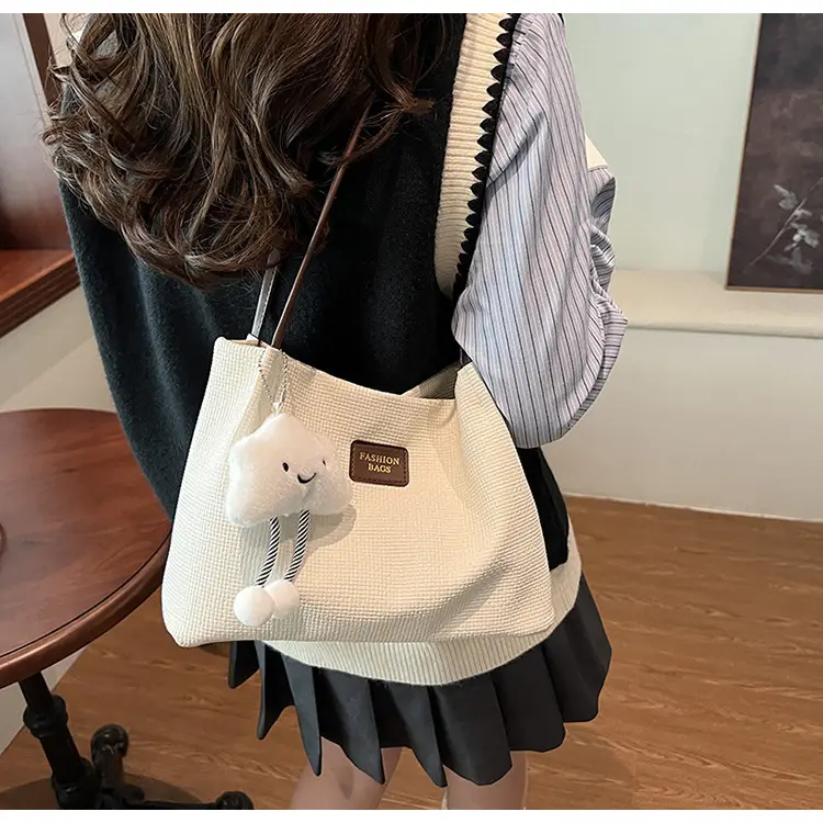 Women's Large Capacity Shoulder Bag with Bear Charm — feature 17