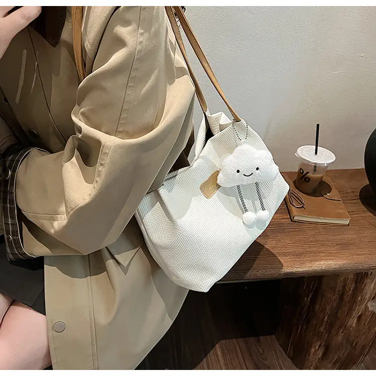 Women's Large Capacity Shoulder Bag with Bear Charm — feature 18