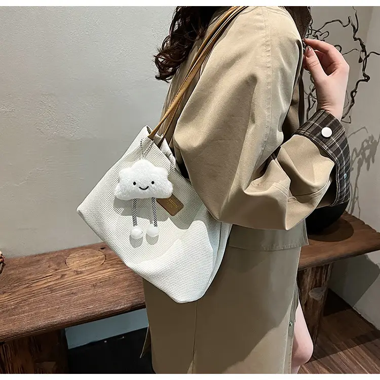 Women's Large Capacity Shoulder Bag with Bear Charm — feature 19
