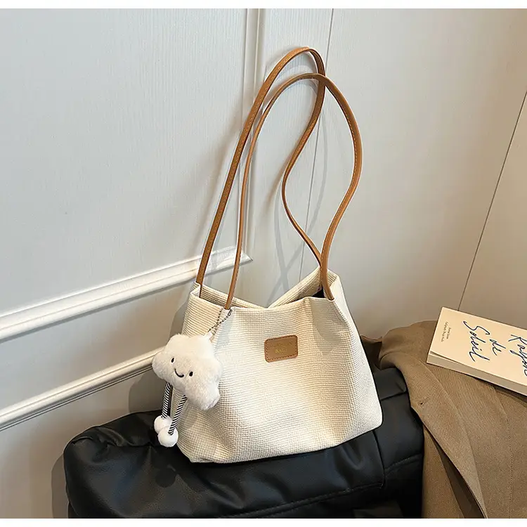 Women's Large Capacity Shoulder Bag with Bear Charm — feature 20
