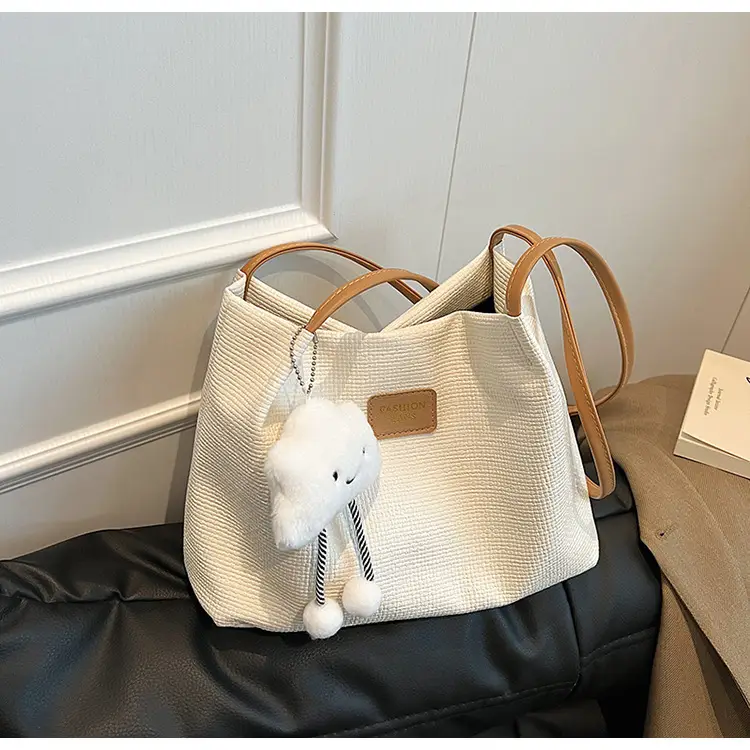 Women's Large Capacity Shoulder Bag with Bear Charm — feature 21