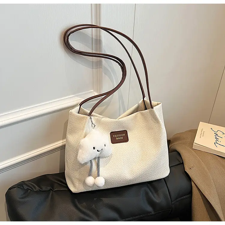 Women's Large Capacity Shoulder Bag with Bear Charm — feature 22