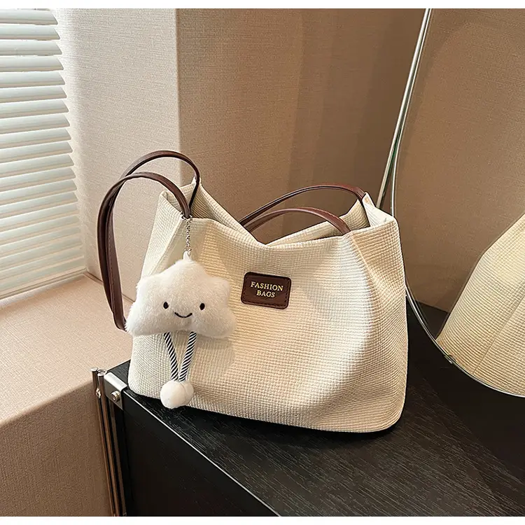 Women's Large Capacity Shoulder Bag with Bear Charm — feature 24