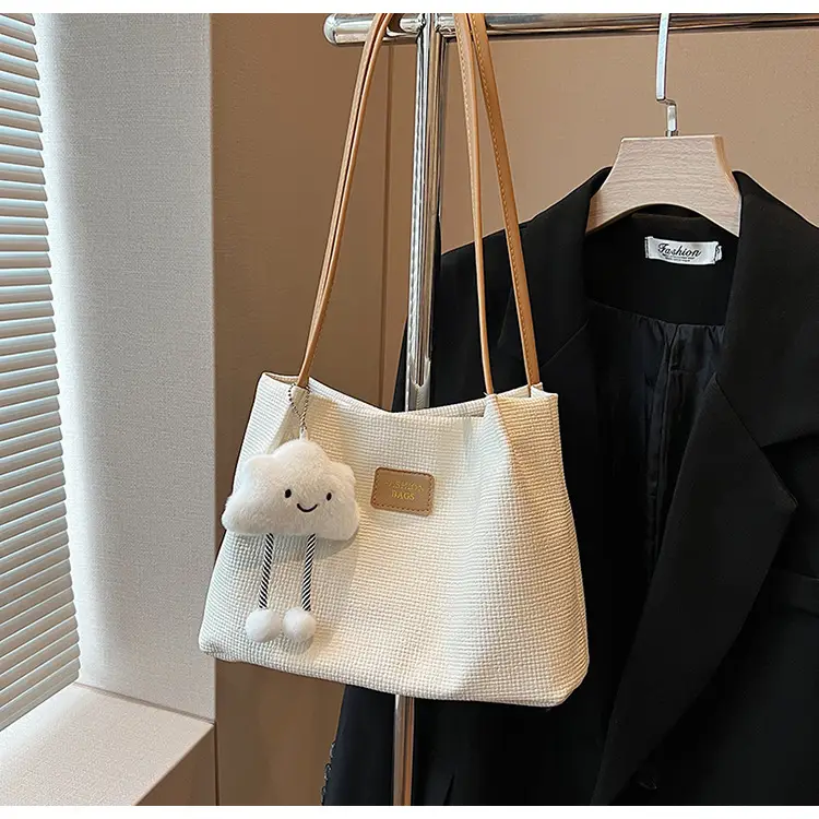 Women's Large Capacity Shoulder Bag with Bear Charm — feature 25