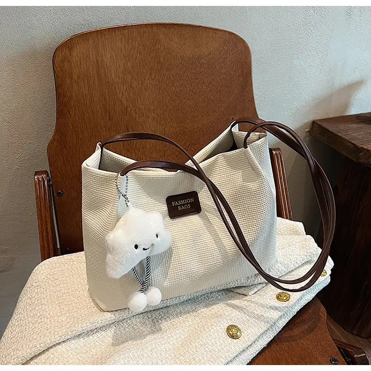 Women's Large Capacity Shoulder Bag with Bear Charm — feature 27