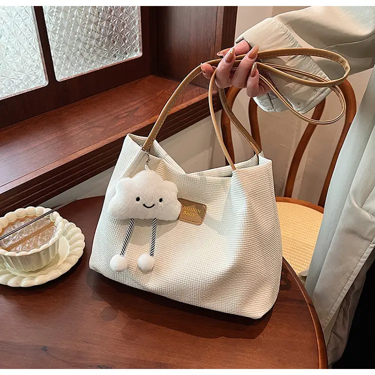Women's Large Capacity Shoulder Bag with Bear Charm — feature 30