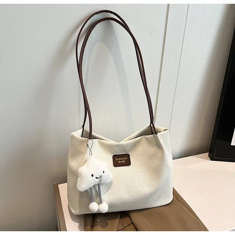 Women's Large Capacity Shoulder Bag with Bear Charm — feature 31
