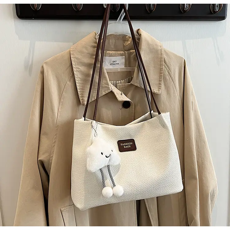 Women's Large Capacity Shoulder Bag with Bear Charm — feature 32