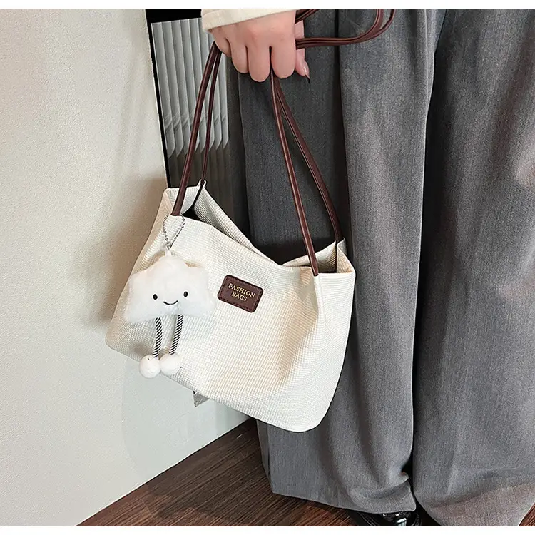 Women's Large Capacity Shoulder Bag with Bear Charm — feature 9
