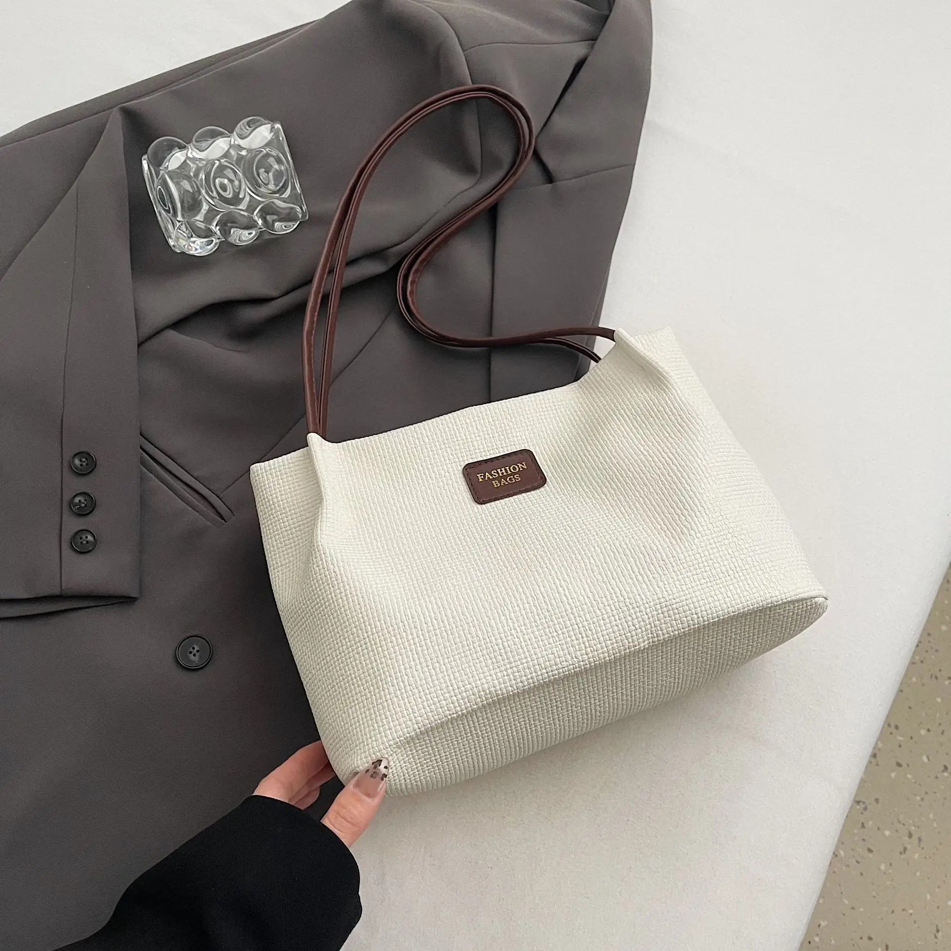 Women's Large Capacity Shoulder Bag with Bear Charm - Image 4