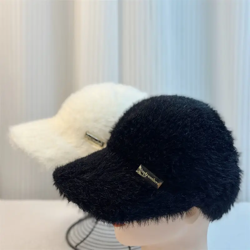 Women's Black Plush Winter Cap Windproof Warm - Image 6