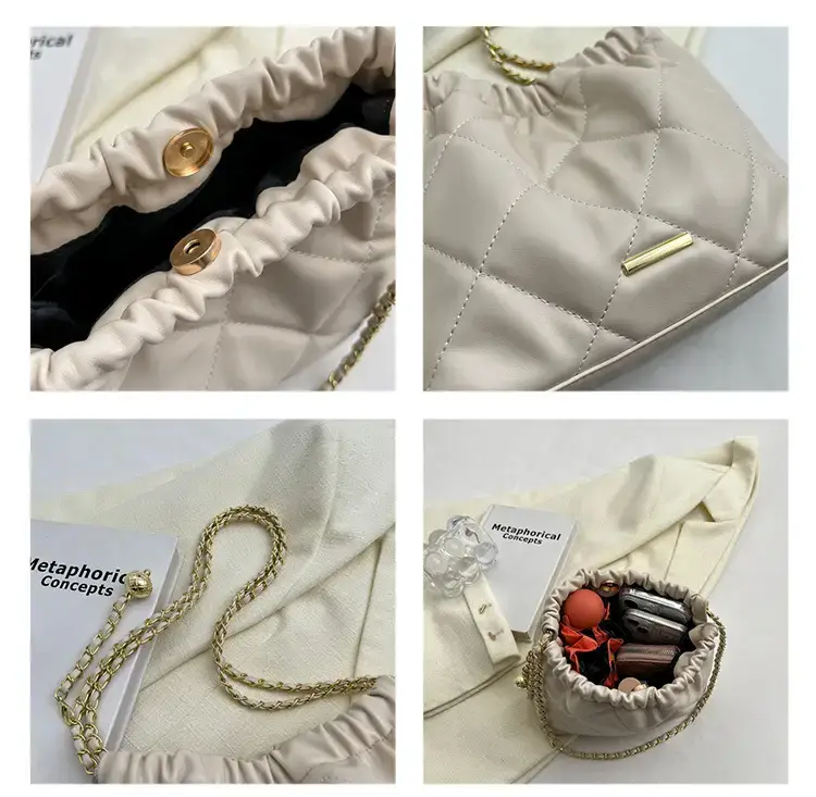 Women's Cream Quilted Chain Shoulder Bag 2023 — feature 7