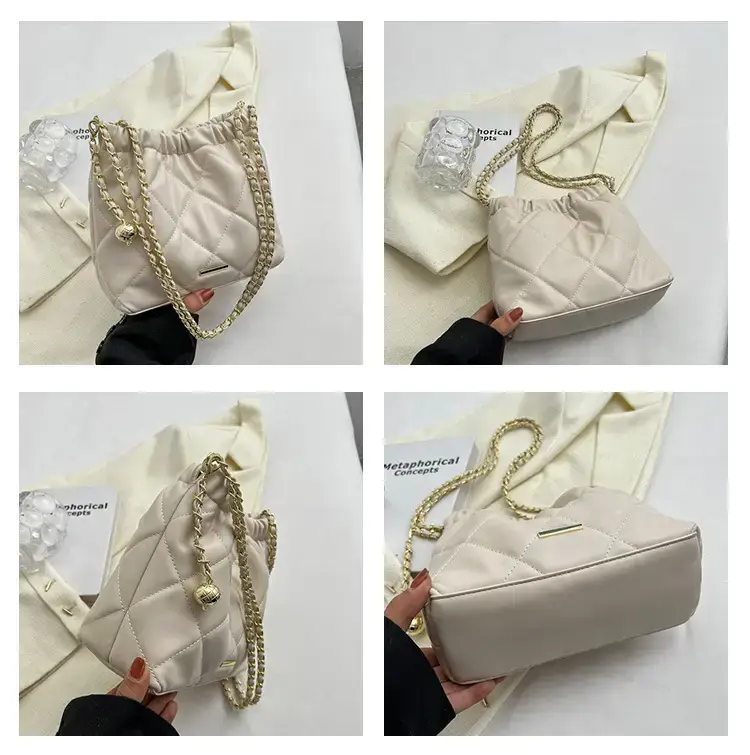 Women's Cream Quilted Chain Shoulder Bag 2023 — feature 8