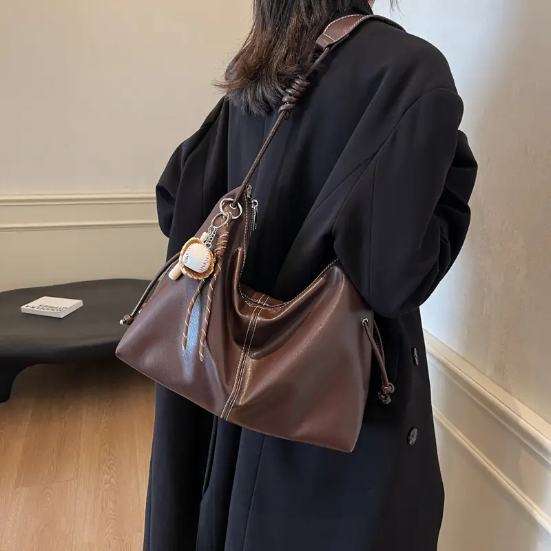 Retro Brown Leather Shoulder Bag for Women 2024 - Image 8