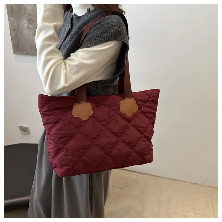Women's Maroon Quilted Shoulder Bag with Cloud Design - Image 8
