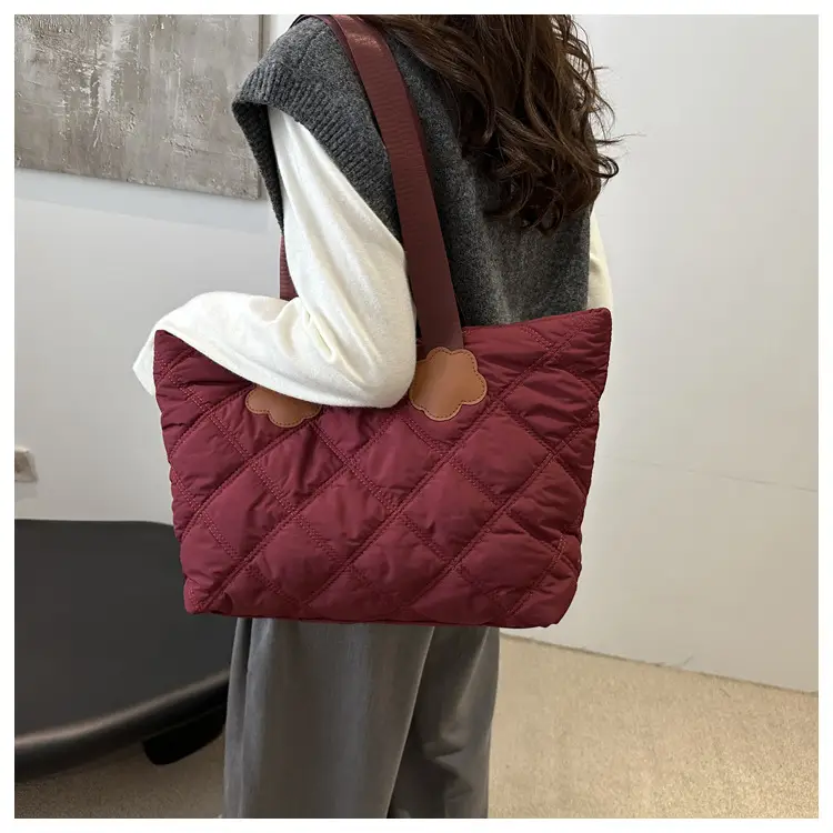 Women's Maroon Quilted Shoulder Bag with Cloud Design — feature 14
