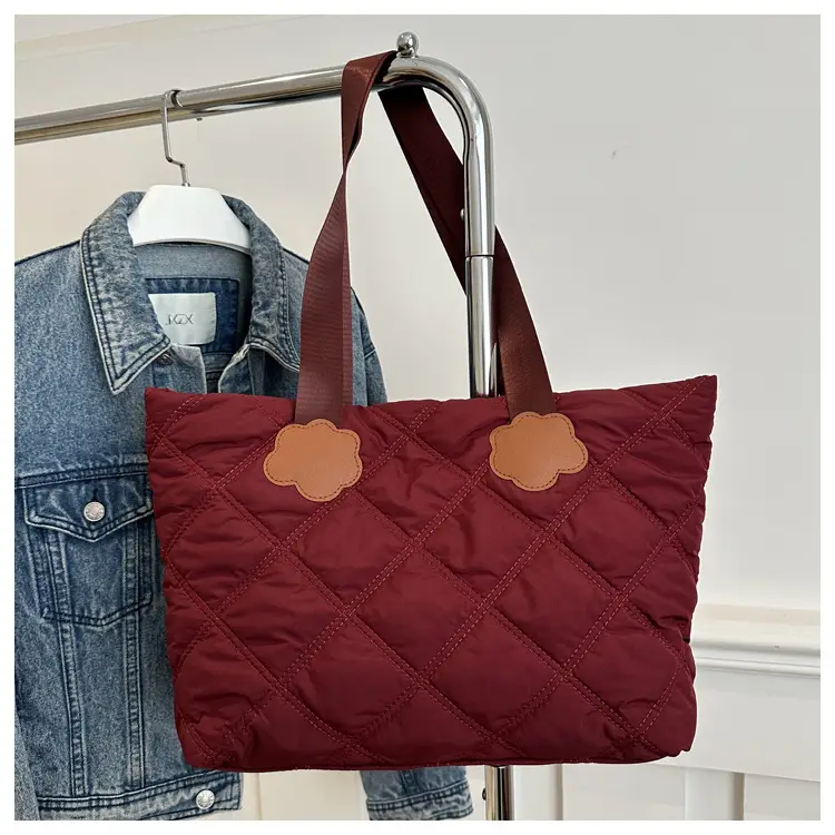 Women's Maroon Quilted Shoulder Bag with Cloud Design - Image 3