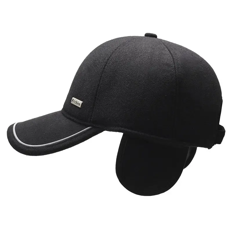 Men's Black Fleece Baseball Cap with Brand Tag - Image 7