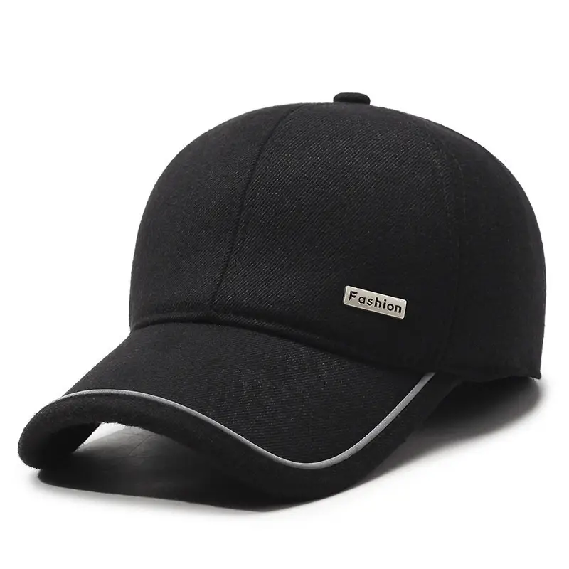 Men's Black Fleece Baseball Cap with Brand Tag - Image 2