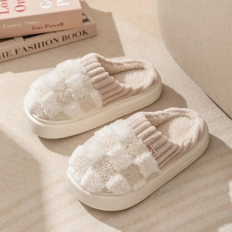 Women's Winter New Style Home Slippers with a Stepping-On-Poop Feeling, Thick-Soled, Warm, Non-Slip, Indoor Plush Slippers for Couples