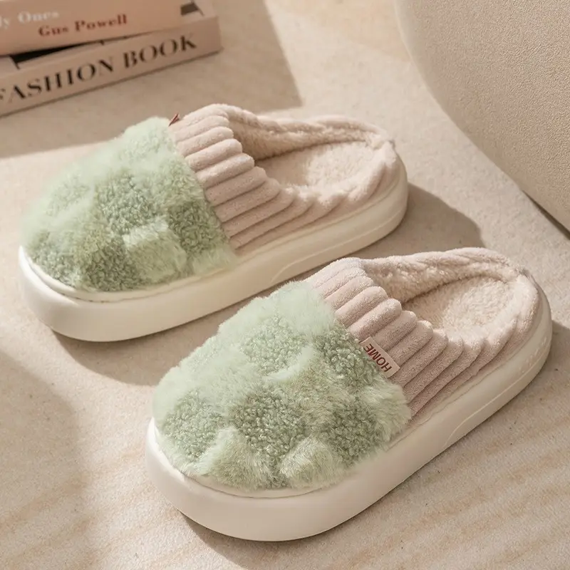 Women's Winter New Style Home Slippers with a Stepping-On-Poop Feeling, Thick-Soled, Warm, Non-Slip, Indoor Plush Slippers for Couples