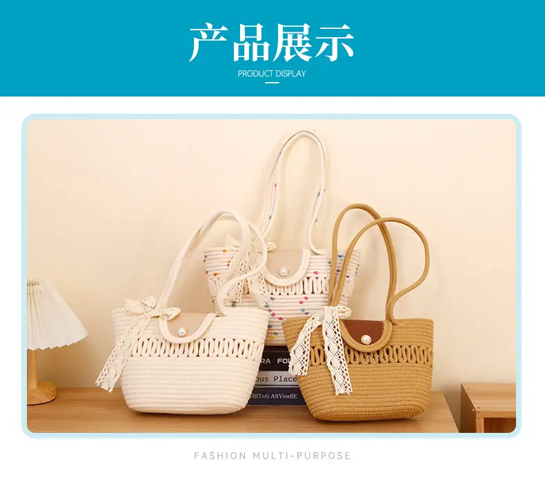 Straw Woven Tote Bag with Tassel & Flower Decor — feature 14