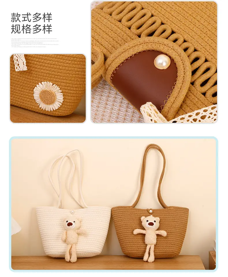 Straw Woven Tote Bag with Tassel & Flower Decor — feature 15