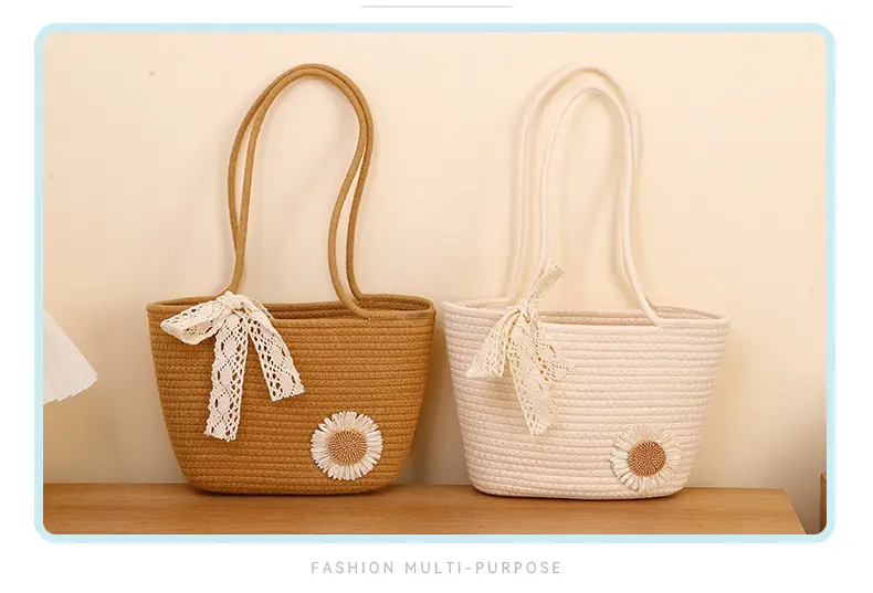 Straw Woven Tote Bag with Tassel & Flower Decor — feature 16