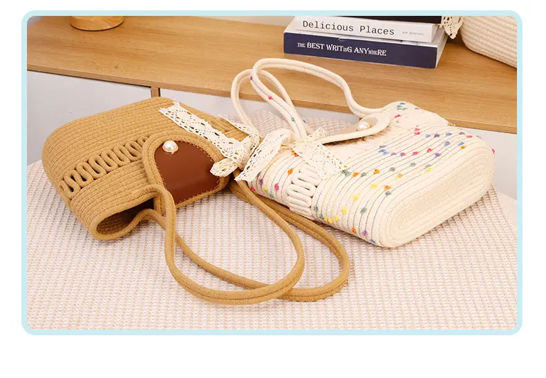 Straw Woven Tote Bag with Tassel & Flower Decor — feature 17