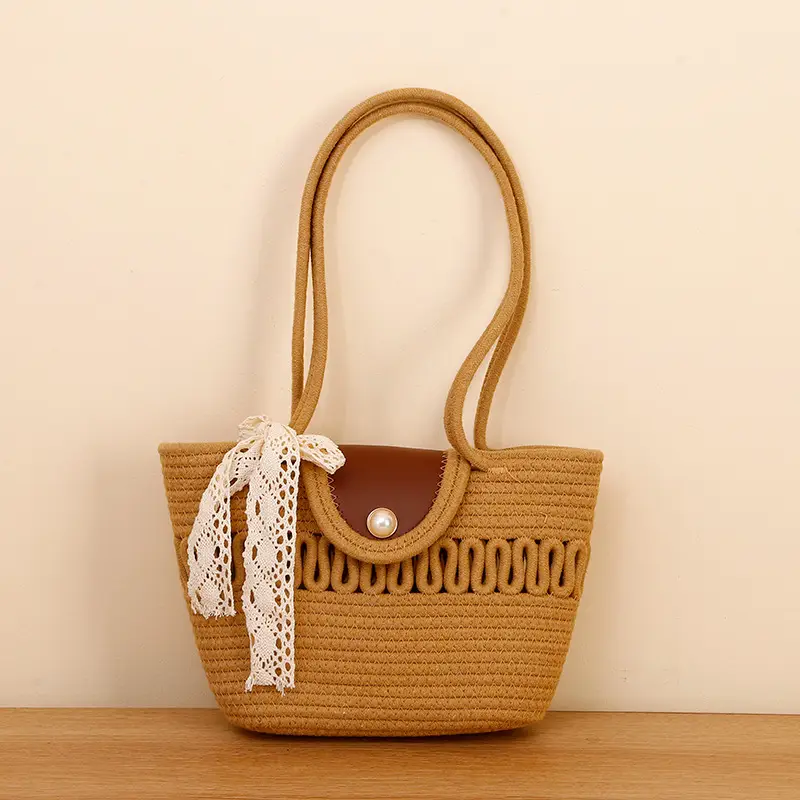 Straw Woven Tote Bag with Tassel & Flower Decor - Image 2