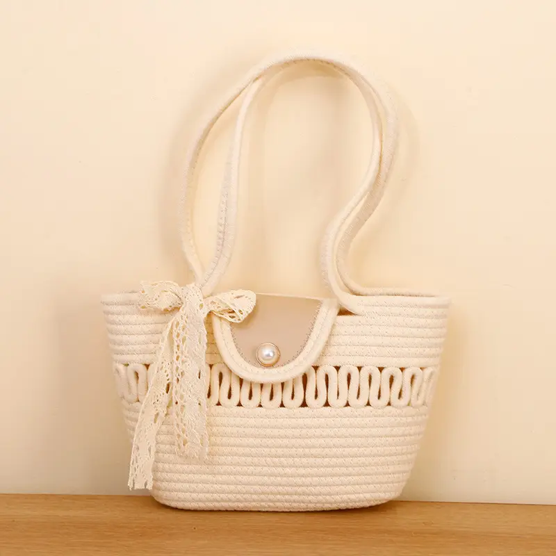 Straw Woven Tote Bag with Tassel & Flower Decor - Image 3
