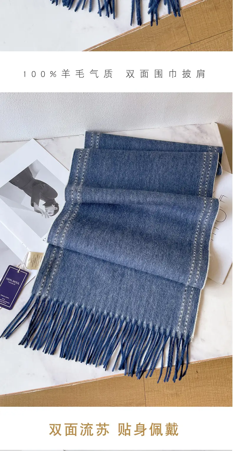 Men's 100% Wool Scarf Dark Blue Plaid Cashmere Winter Shawl β feature 18